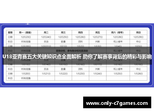 U18亚青赛五大关键知识点全面解析 助你了解赛事背后的精彩与影响